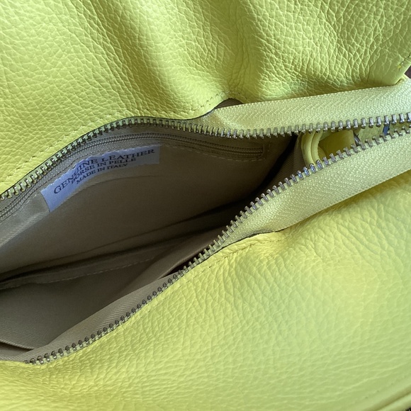 Borse In Pelle Bright Yellow Genuine Leather Drawstring Cinch  Crossbody Handbag - Picture 11 of 12